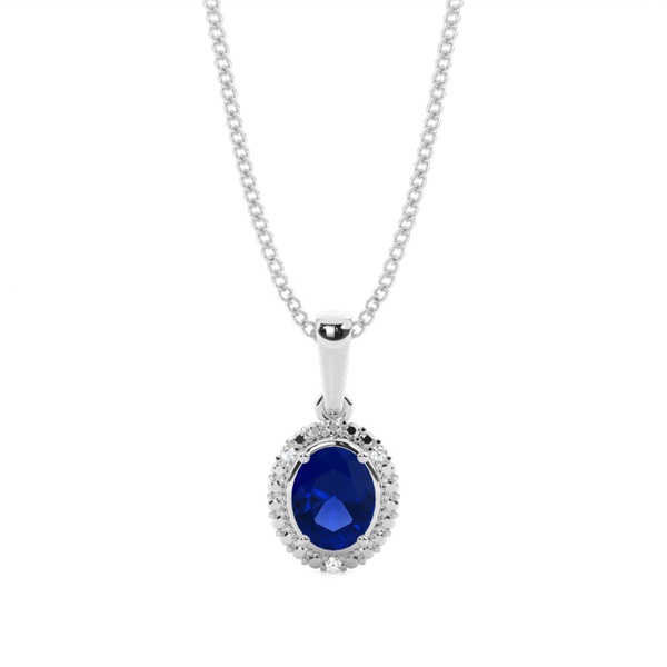 4 Prong Setting Oval Halo Blue Sapphire Pendant