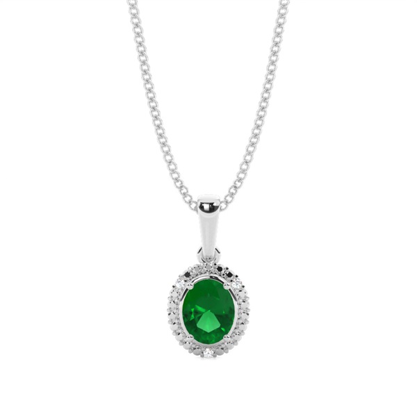 4 Prong Setting Oval Halo Emerald Pendant