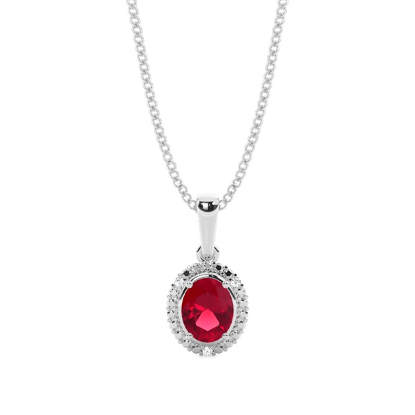 4 Prong Setting Oval Halo Ruby Pendant