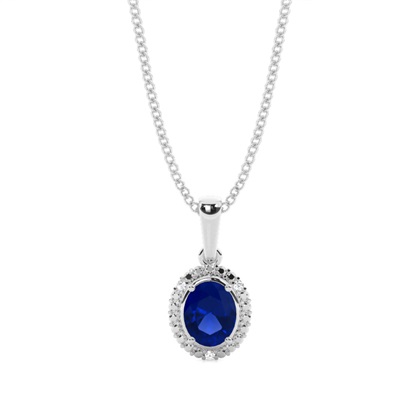 4 Prong Setting Oval Halo Blue Sapphire Pendant