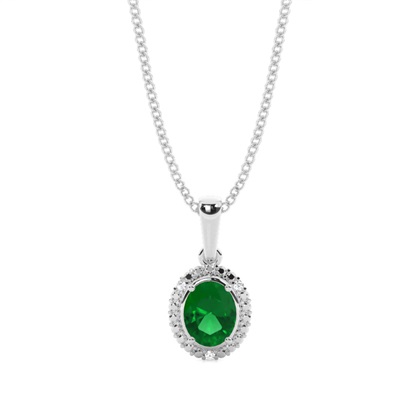 4 Prong Setting Oval Halo Emerald Pendant