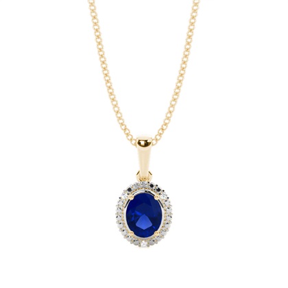4 Prong Setting Oval Halo Blue Sapphire Pendant