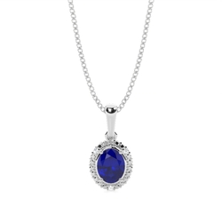 4 Zinken Einstellung Oval Halo Blue Sapphire Anhänger