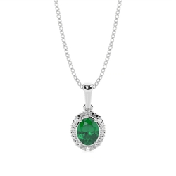 4 Prong Setting Oval Halo Emerald Pendant