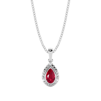 3 Prong Setting Pear Halo Ruby Pendant