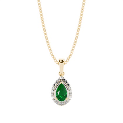 3 Prong Setting Pear Halo Emerald Pendant