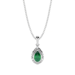 3 Prong Setting Pear Halo Emerald Pendant