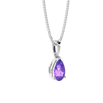 Tropfenförmiger Anhänger mit Amethyst in einer Krappenfassung