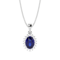 4-Stift-Einstellung Oval Blue Sapphire Pendent