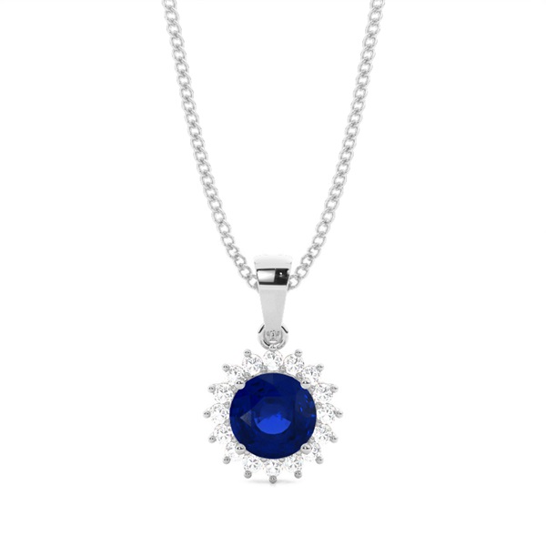 4 Prong Setting Round Blue Sapphire Pendent