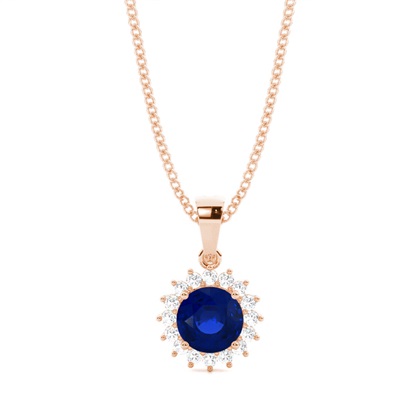 4 Prong Setting Round Blue Sapphire Pendent