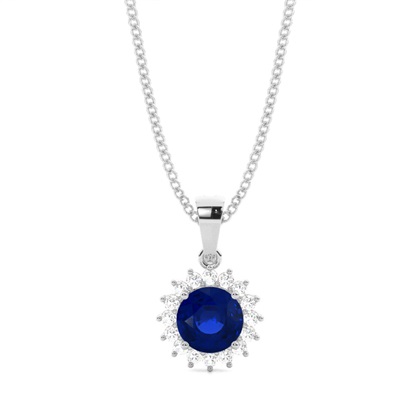 4 Prong Setting Round Blue Sapphire Pendent