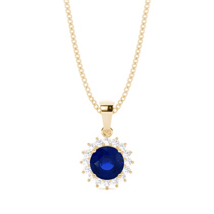 4 Prong Setting Round Blue Sapphire Pendent