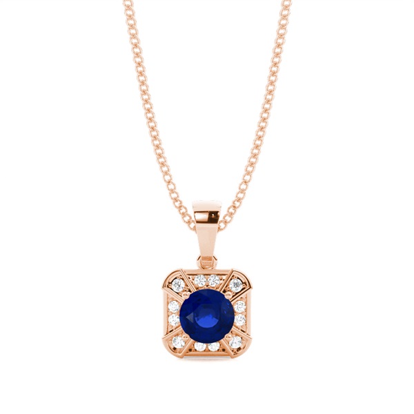 Prong Setting Round Blue Sapphire Halo Pendent