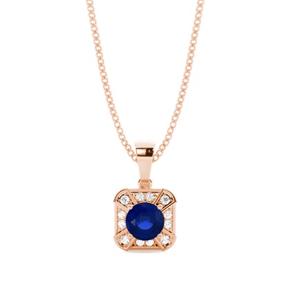 Prong Setting Round Blue Sapphire Halo Pendent