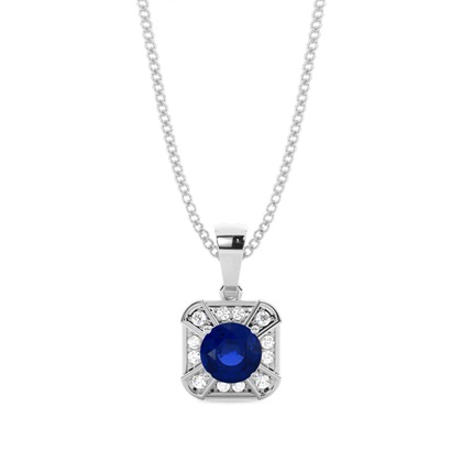 Prong Setting Round Blue Sapphire Halo Pendent