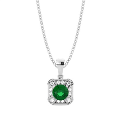 Prong Setting Emerald Halo Pendent