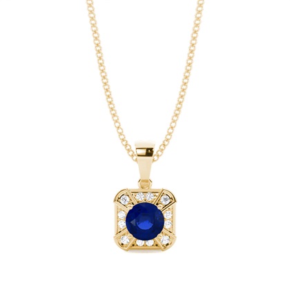 Prong Setting Round Blue Sapphire Halo Pendent
