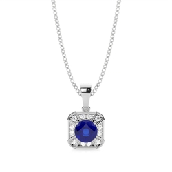 Prong Setting Round Blue Sapphire Halo Pendent