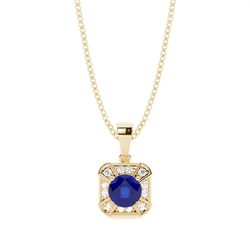 Prong Setting Round Blue Sapphire Halo Pendent