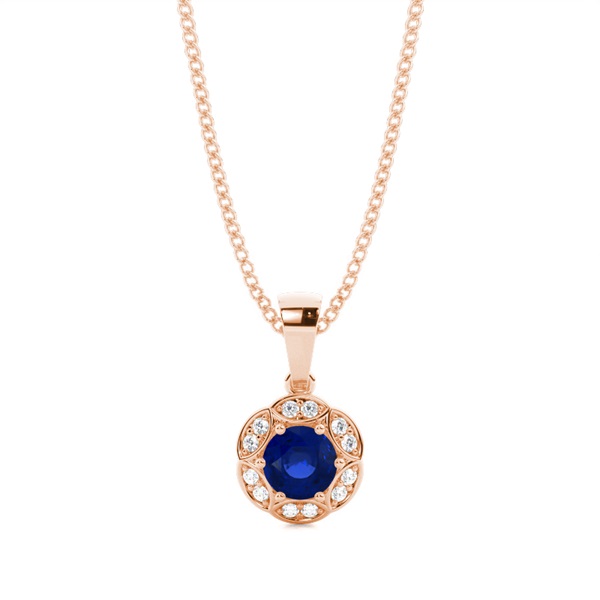 Prong Setting Round Blue Sapphire Halo Pendent