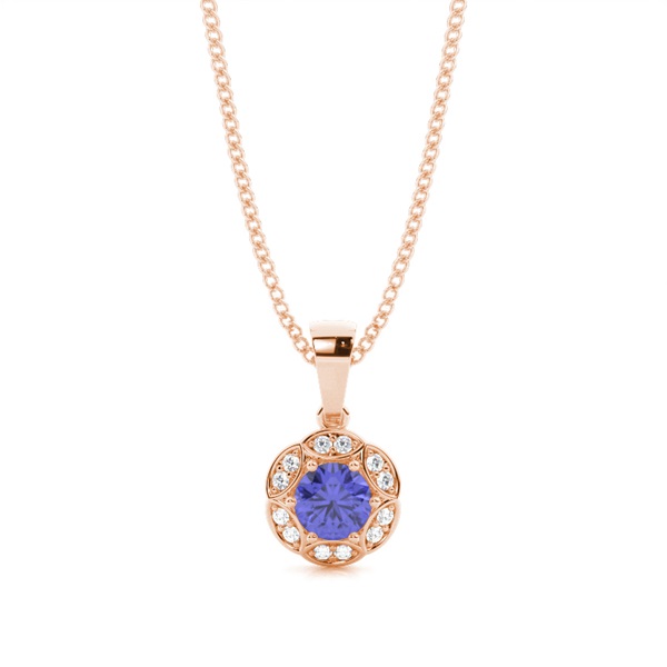 Prong Setting Round Tanzanite Halo Pendent