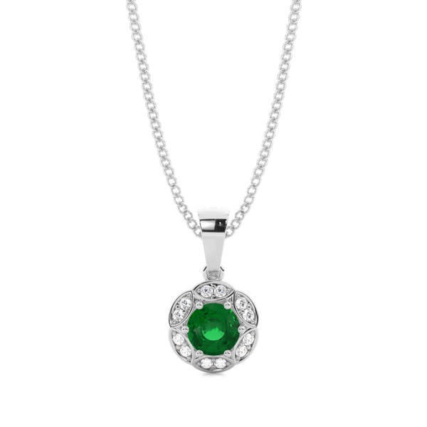 Prong Setting Emerald Halo Pendent