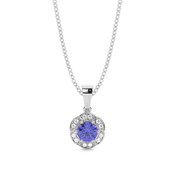Prong Setting Round Tanzanite Halo Pendent
