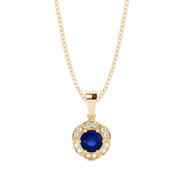 Prong Setting Round Blue Sapphire Halo Pendent
