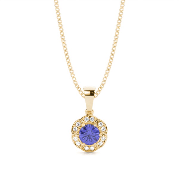 Prong Setting Round Tanzanite Halo Pendent