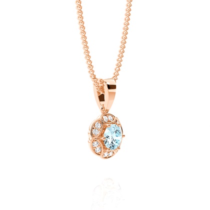 Halo-Anhänger mit rundem Aquamarin in einer Krappenfassung