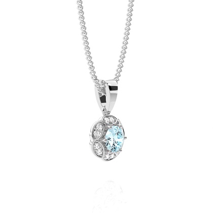 Halo-Anhänger mit rundem Aquamarin in einer Krappenfassung