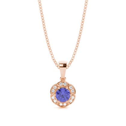 Prong Setting Round Tanzanite Halo Pendent