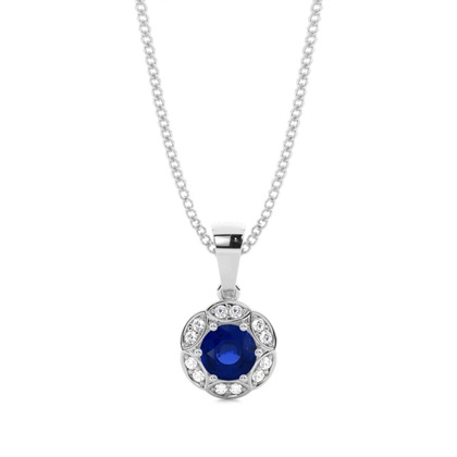 Prong Setting Round Blue Sapphire Halo Pendent