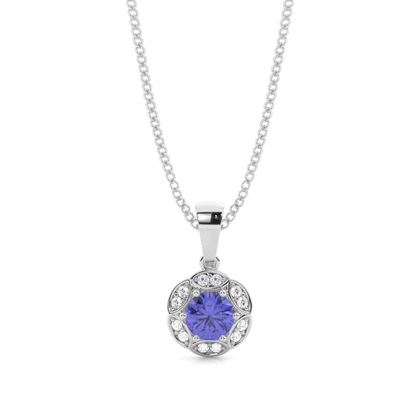 Prong Setting Round Tanzanite Halo Pendent