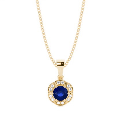 Prong Setting Round Blue Sapphire Halo Pendent