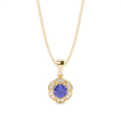 Prong Setting Round Tanzanite Halo Pendent