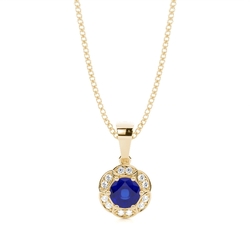 Prong Setting Round Blue Sapphire Halo Pendent