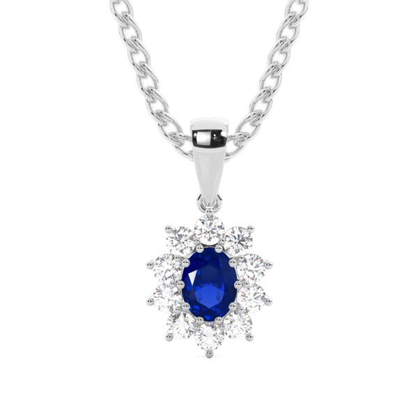 Prong Setting Halo Blue Sapphire Pendant