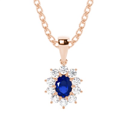 Prong Setting Halo Blue Sapphire Pendant