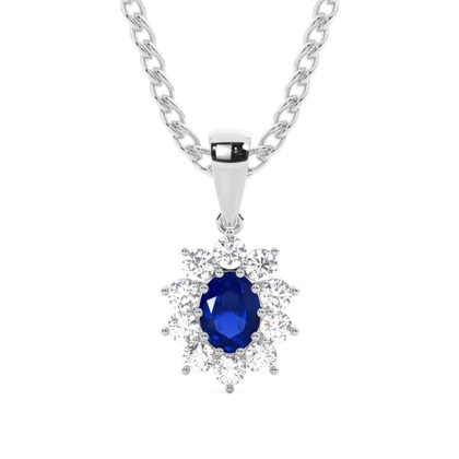 Prong Setting Halo Blue Sapphire Pendant