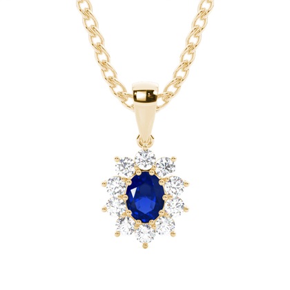 Prong Setting Halo Blue Sapphire Pendant