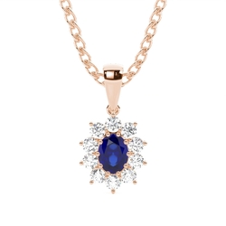 Prong Setting Halo Blue Sapphire Pendant
