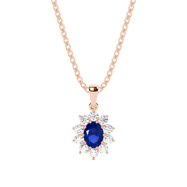 Prong Setting Halo Blue Sapphire Pendant