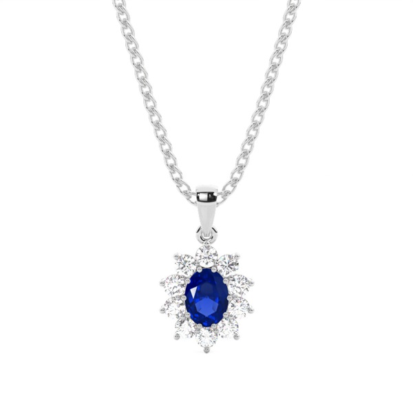 Prong Setting Halo Blue Sapphire Pendant