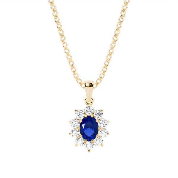 Prong Setting Halo Blue Sapphire Pendant