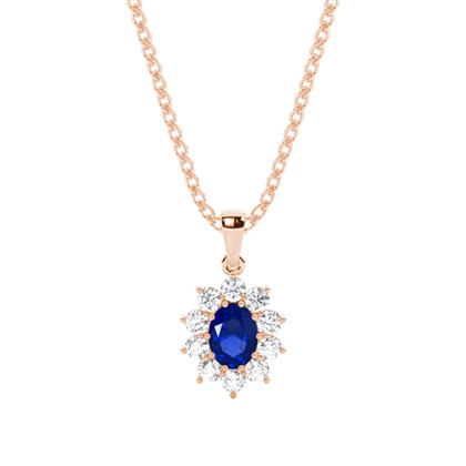 Prong Setting Halo Blue Sapphire Pendant