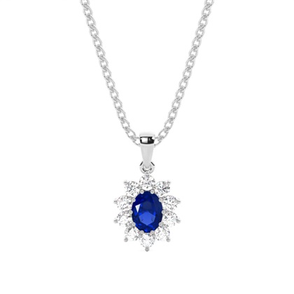 Prong Setting Halo Blue Sapphire Pendant
