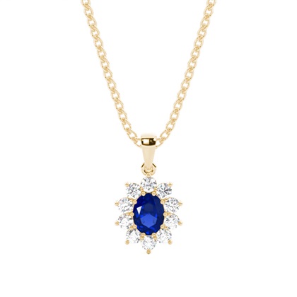 Prong Setting Halo Blue Sapphire Pendant