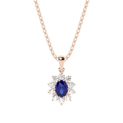 Prong Setting Halo Blue Sapphire Pendant